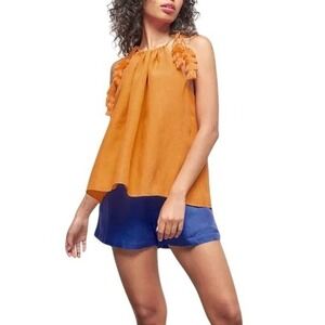 $98 NWT COR COR SIERRA TOP Tassel Tie tank Orange designer trapeze a-line L Gold
